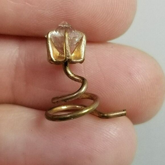 Antique Gold Tone Glass Rhinestone Spiral Dress Shirt Button Stud Vintage Estate - Picture 1 of 7